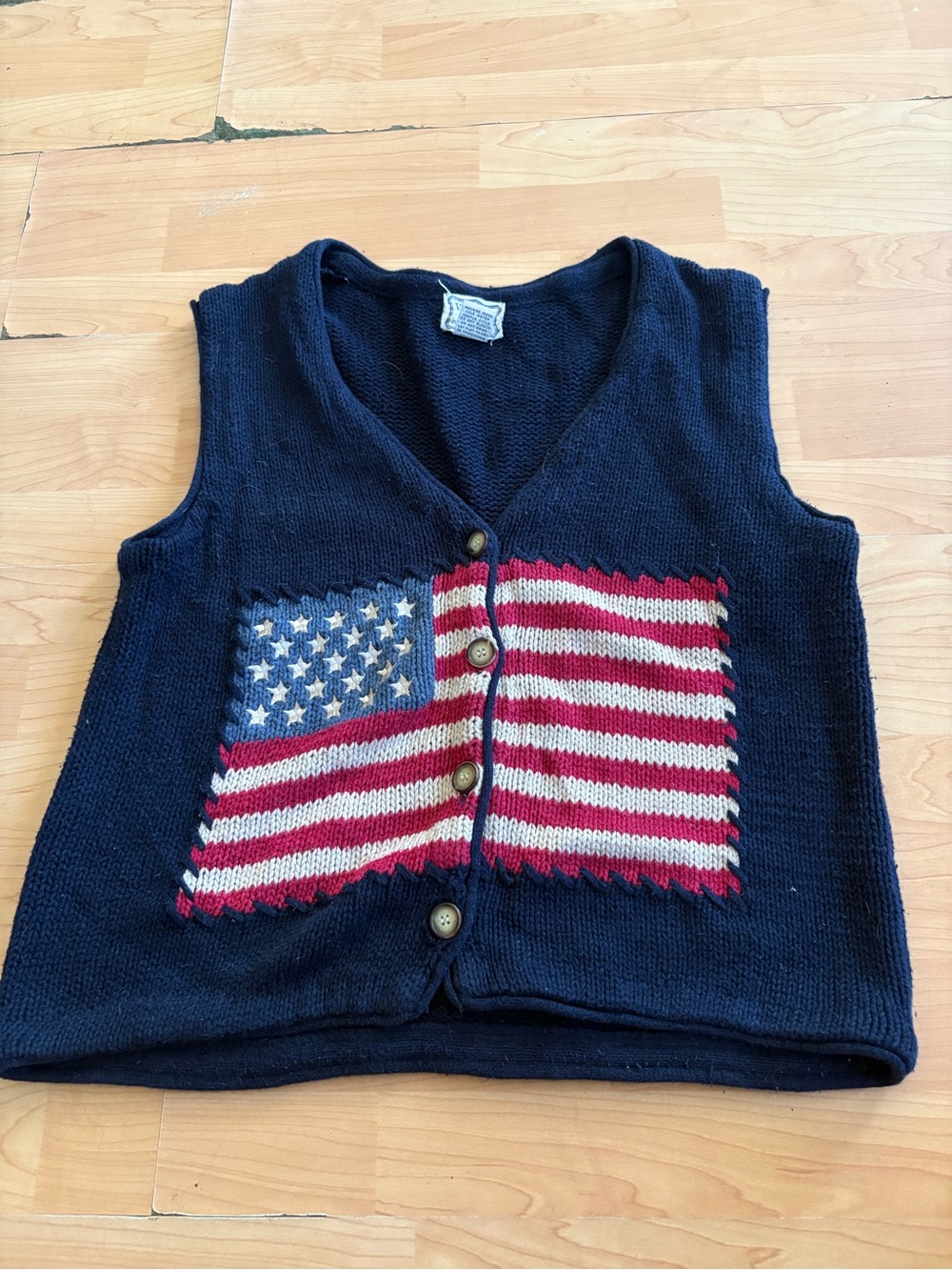 VANITY Jeanswear Maker Blue American Flag Knit Vest Size M Women Patriotic AD3